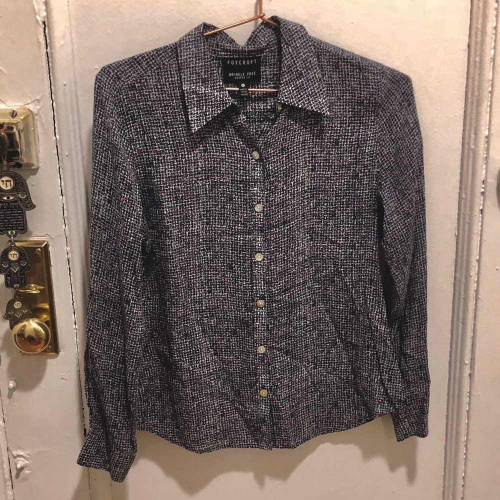 Foxcroft blue and white button down size small